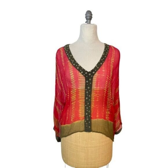 Michael Kors Tops - Michael Kors Red Brown Boho Tie Dye Sheer Top Small